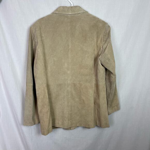 Vintage Tan Genuine Leather 90s Oversized Polished Preppy Trench Coat Size XL - Picture 4 of 5